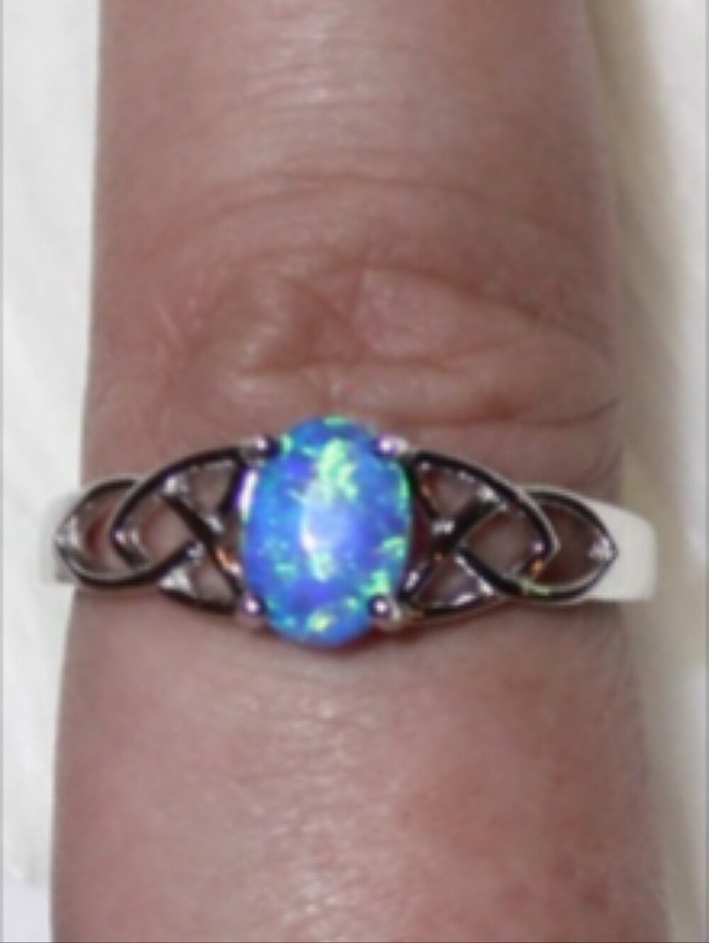 Sterling Silver Blue Opal Ring - Size 9